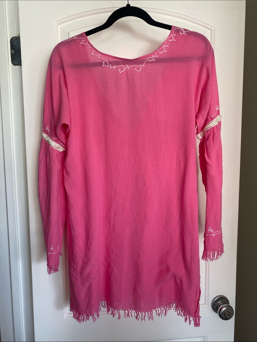 Bartholomew Pink and White Embroidered Tunic Top Bathing Suit Cover Up S/M - Picture 7 of 9